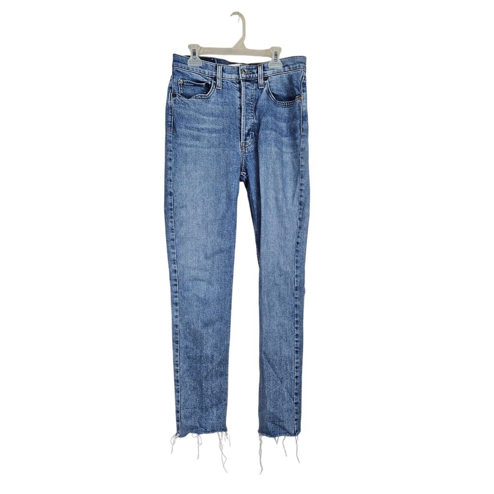 Re/Done Originals High Rise Ankle Crop Stretch Buttonfly Raw Hem Jeans Womens 27